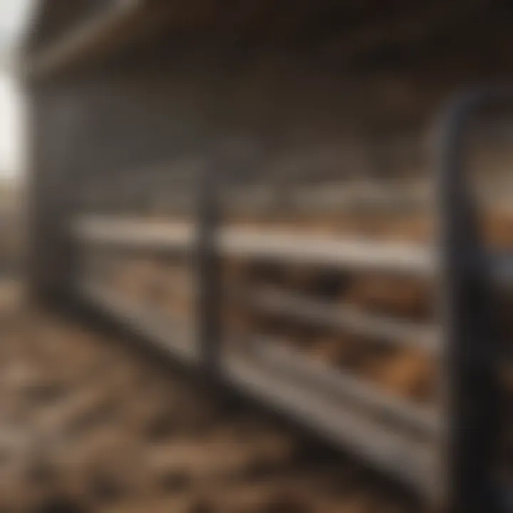 Detailed view of a cattle load bar installed in a farm environment.