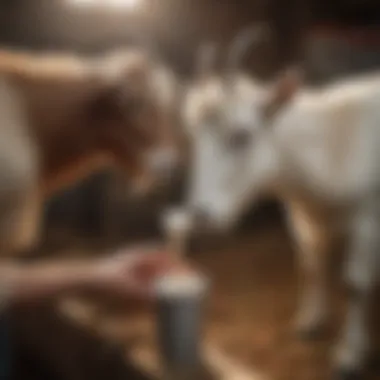 Goat receiving dewormer treatment