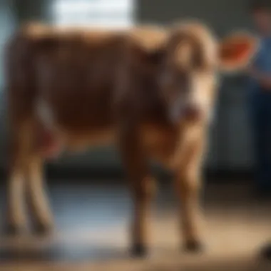 Veterinarian examining a calf