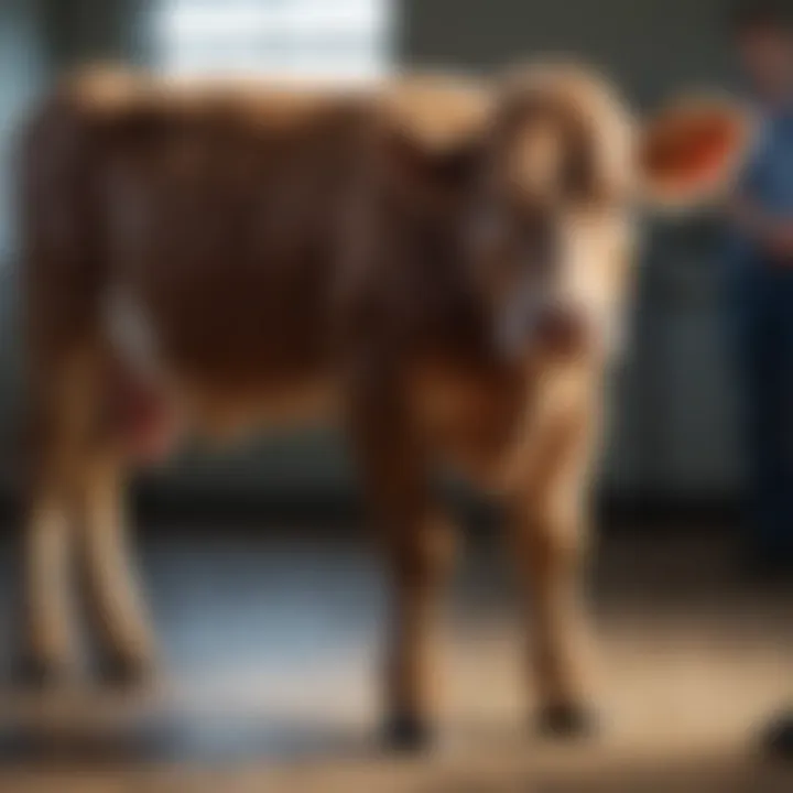 Veterinarian examining a calf