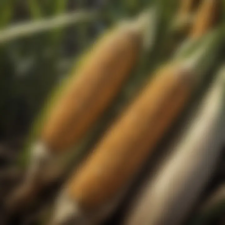 Close-up of corn cobs ready for harvest