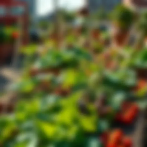 Community Resilience Through Urban Gardening Vibrant community garden showcasing diverse crops