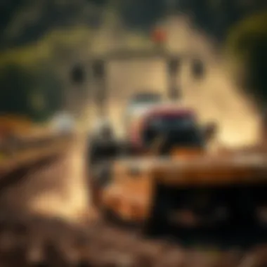 A well-maintained Ford brush hog in action during land clearing.