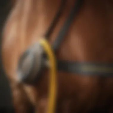 Close-up view of horse weight tape being used on a horse's girth area