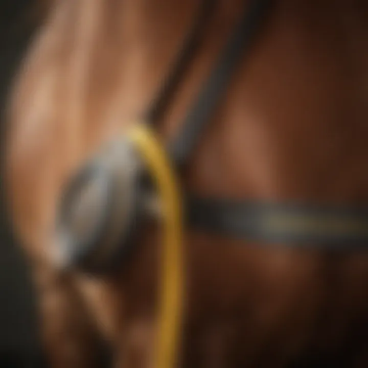 Close-up view of horse weight tape being used on a horse's girth area