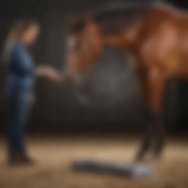 Equine management setting with a horse owner measuring weight