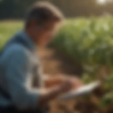 A farmer analyzing crop yield data