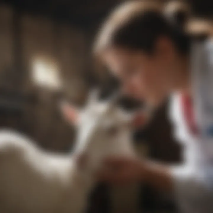 Veterinarian examining a goat