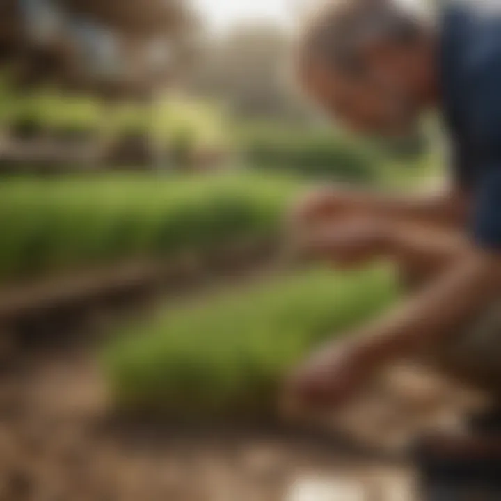 Gardener selecting Pennington Annual Ryegrass seeds from a store