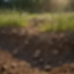 Close-up view of soil lumps in grass highlighting texture and structure