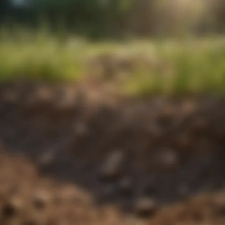 Close-up view of soil lumps in grass highlighting texture and structure