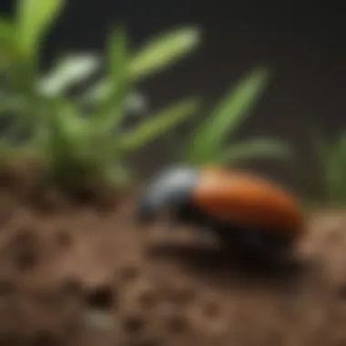 Stink beetles in their natural habitat among plants and soil