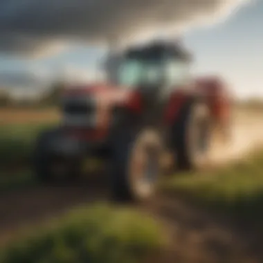 Massey Ferguson Tractor Performance in the Field A Massey Ferguson tractor in a lush agricultural field showcasing its capabilities