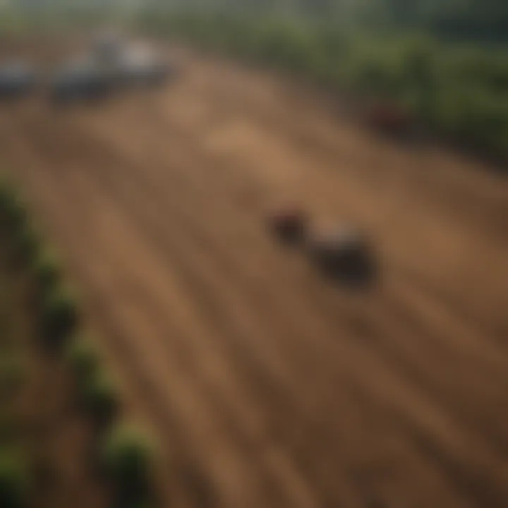 Aerial view showing land preparation for sodding