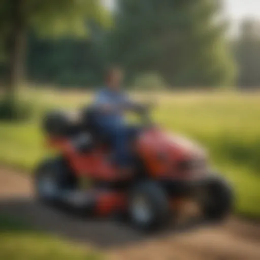 A comprehensive view of a riding lawnmower equipped with a bagger, illustrating its design and functionality.