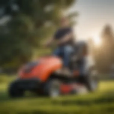 An expert gardener demonstrating the maintenance of a riding lawnmower bagger for optimal performance.