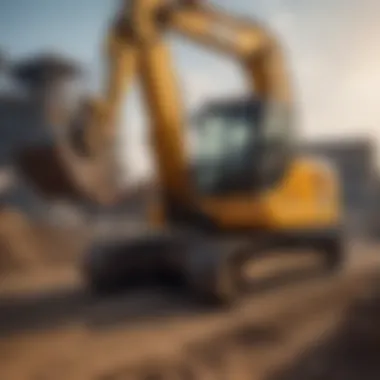 A steel track excavator in action on a construction site, showcasing its robust design and functionality.