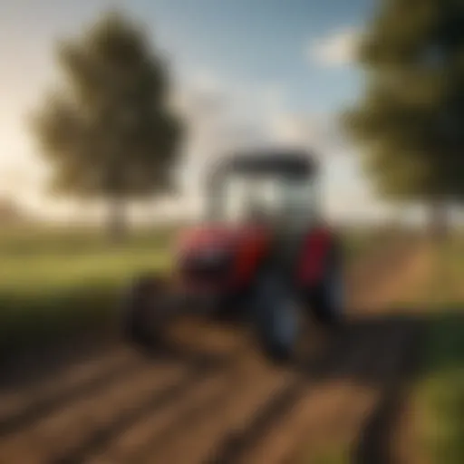 A TYM compact tractor in a vibrant agricultural landscape