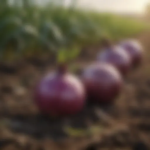 Vibrant Vidalia onions in a field