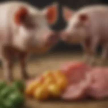 Illustration of different types of vitamins beneficial for pigs