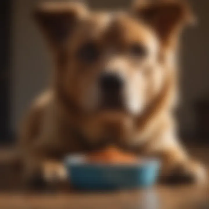 A dog happily eating from a bowl