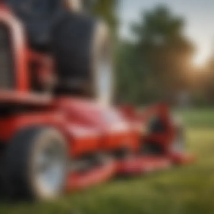 Close-up of the Ventrac finish mower's cutting mechanism