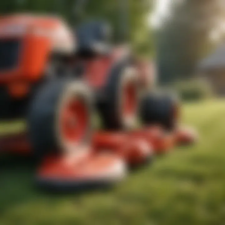 A close-up view of the compatibility feature between a riding lawn mower and a wagon.