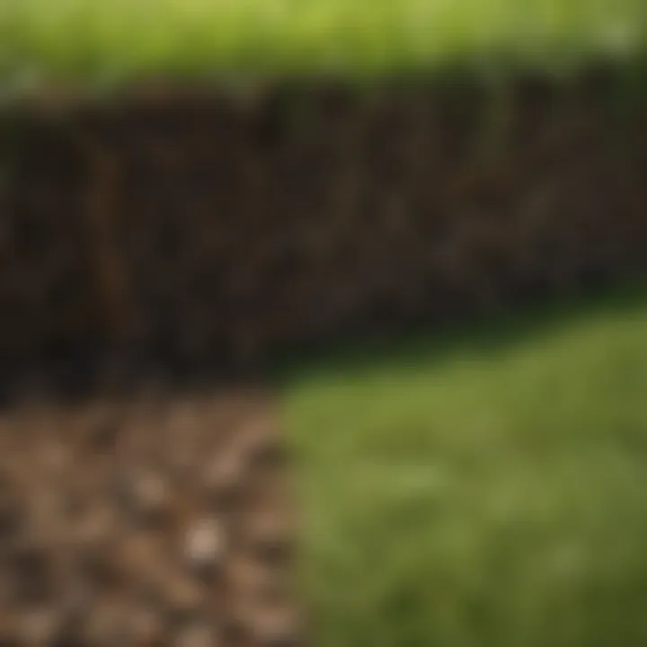 Close-up view of healthy lawn juxtaposed with damaged turf